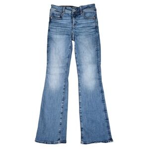American Eagle Jeans Women 00 Short Kick Boot Whiskered Faded Stretch Denim
